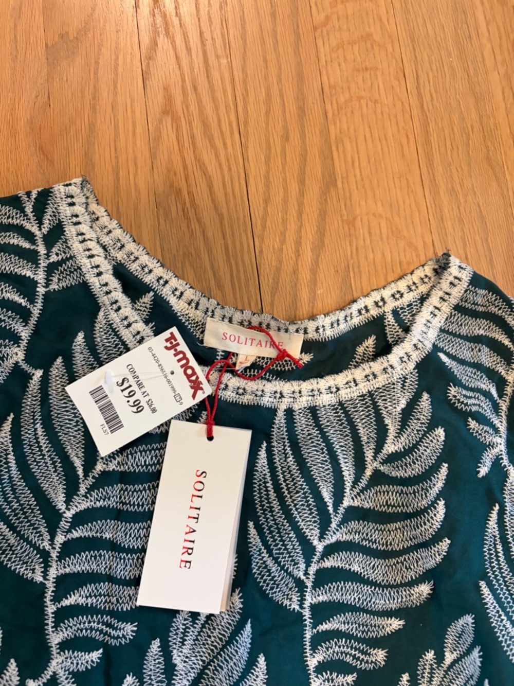 Solitaire Teal Blouse with White Leaf Embroidery - Picture 2 of 2